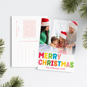 Colourful Bright Merry Christmas Vertical Photo Holiday Postcard