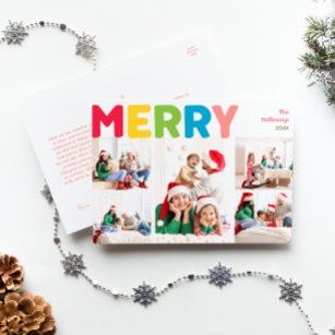 Colourful & Bright Merry Year in Review Five Photo Holiday Postcard