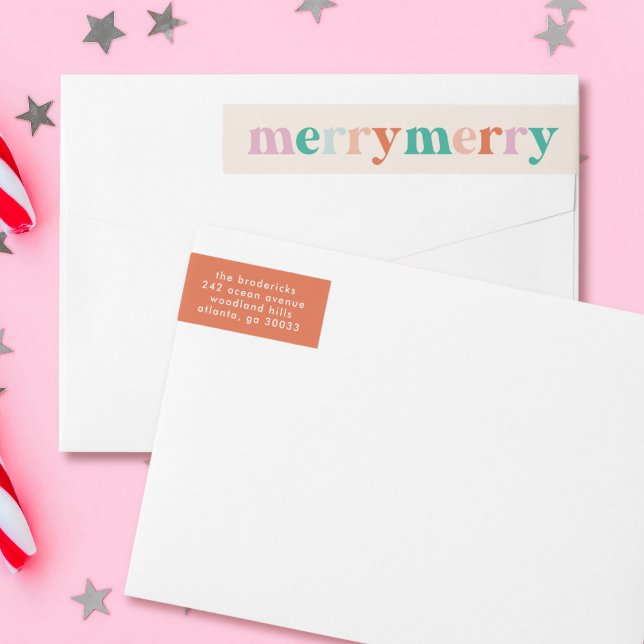 Colourful Bright Modern Merry Christmas Wrap Around Label (modern, colorful, merry typography Christmas address labels)