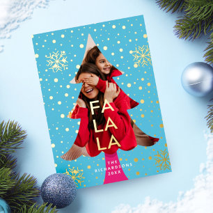 Colourful Bright Neon Fa La Christmas Photo Blue