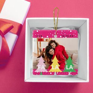Colourful Bright Neon Fa La Christmas Photo Pink Ceramic Ornament