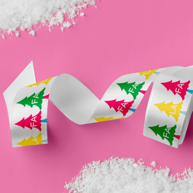 Colourful Bright Neon Fa La La Christmas Tree Satin Ribbon (Colourful Bright Neon Fa La La Christmas Tree Satin Ribbon)