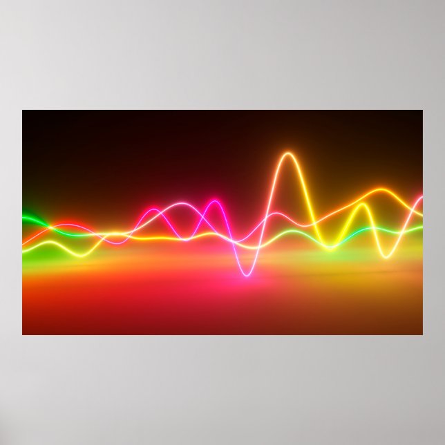 Colourful bright neon glowing graphic equalizer. M Poster (Front)
