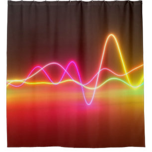 Colourful bright neon glowing graphic equalizer. M Shower Curtain
