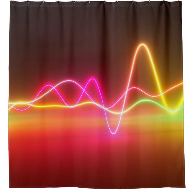 Colourful bright neon glowing graphic equalizer. M Shower Curtain (Front)