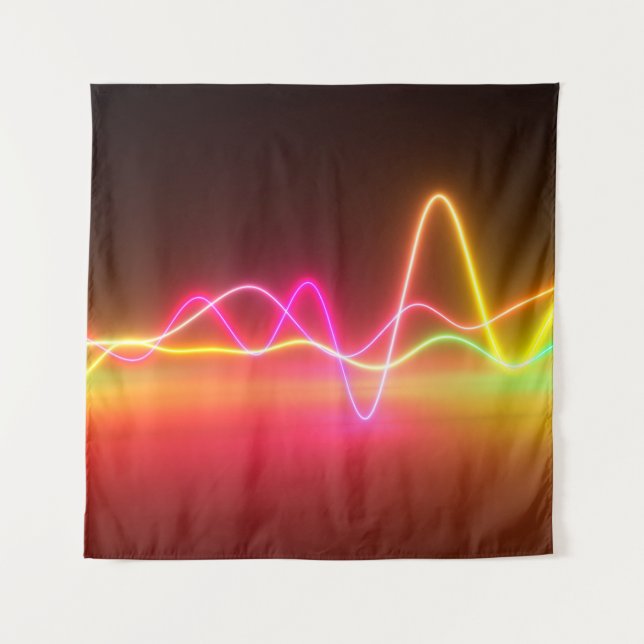 Colourful bright neon glowing graphic equalizer. M Tapestry (Front)