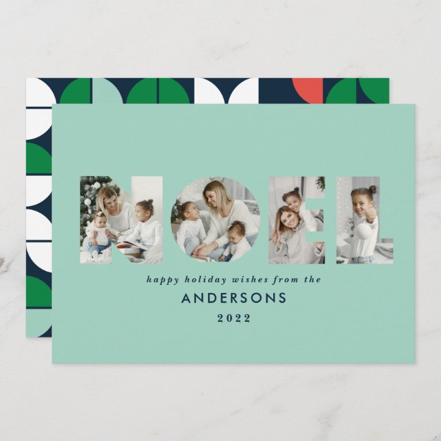 Colourful bright Noel Christmas geometric 4 photo  Holiday Card (Front/Back)