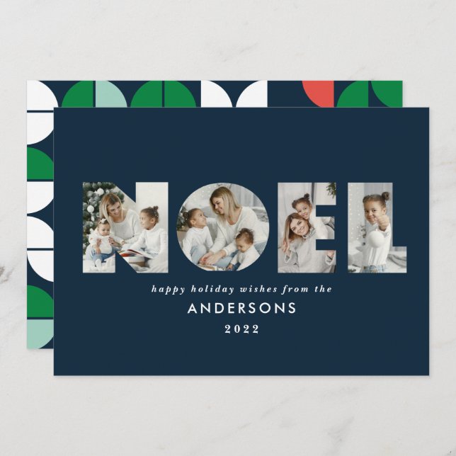 Colourful bright Noel Christmas geometric 4 photo  Holiday Card (Front/Back)