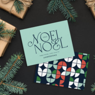 Colourful bright Noel Christmas geometric script H Holiday Card