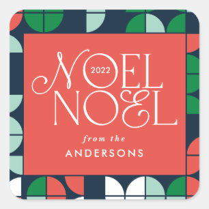 Colourful bright Noel Christmas geometric script Square Sticker