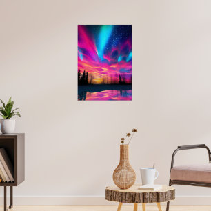 Colourful Bright Northern Lights Wall Print