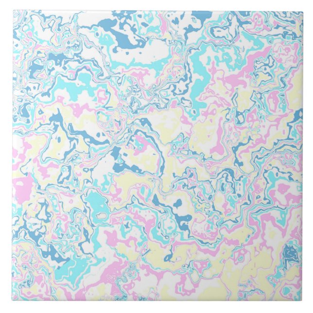 Colourful Bright Pastel Groovy Boho Abstract Marbl Ceramic Tile (Front)