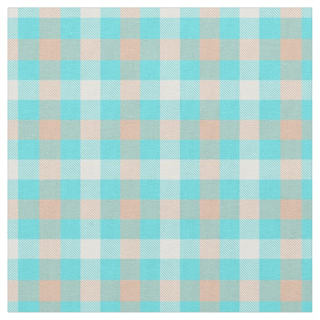 Colourful bright pattern blue plaid scottie modern fabric (Close Up)