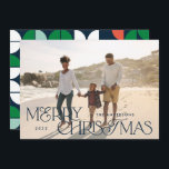 Colourful bright photo Christmas geometric script  Holiday Card<br><div class="desc">Colourful bright fun photol Christmas geometric typography script holiday design. Red,  green,  navy blue and pink colorway.</div>