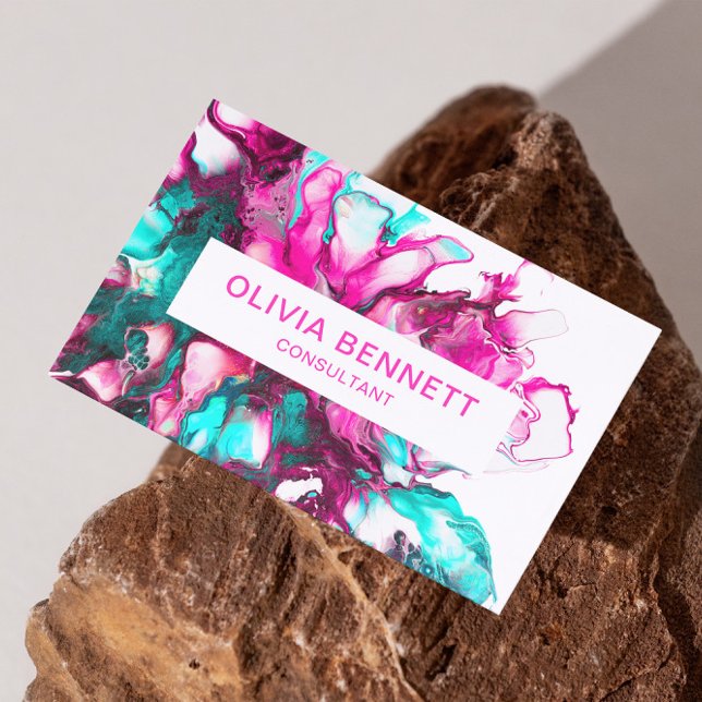 Colourful Bright Pink Abstract Marble Art Business Card (Creator Uploaded)