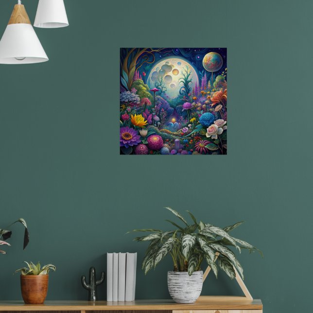 Colourful Bright Psychedelic Moonlight Wall Print (Living Room 1)