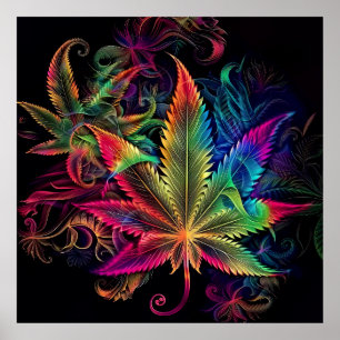 Colourful Bright Psychedelic Weed Wall Print 