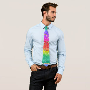 Colourful Bright Rainbow Glitter Gold Agate Tie