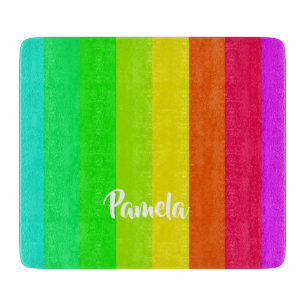 Colourful bright rainbow lines cutting board