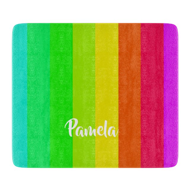 Colourful bright rainbow lines cutting board (Front)