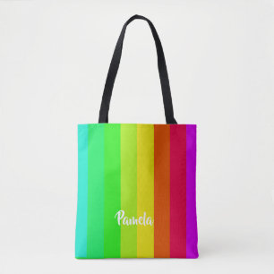 Colourful bright rainbow lines tote bag