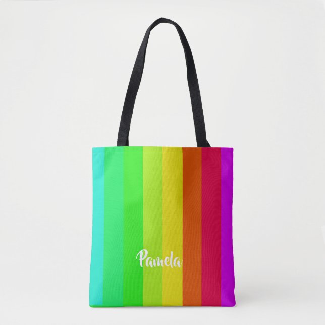 Colourful bright rainbow lines tote bag (Front)