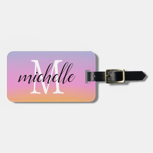 Colourful Bright Rainbow | Modern Monogram  Luggage Tag (Front Horizontal)