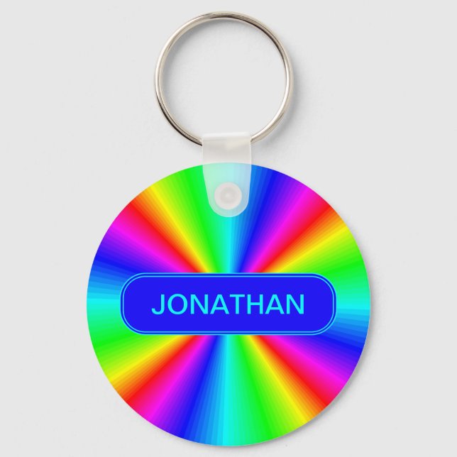 Colourful Bright Rainbow Personalised Key Ring (Front)