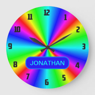 Colourful Bright Rainbow Personalised Large Clock
