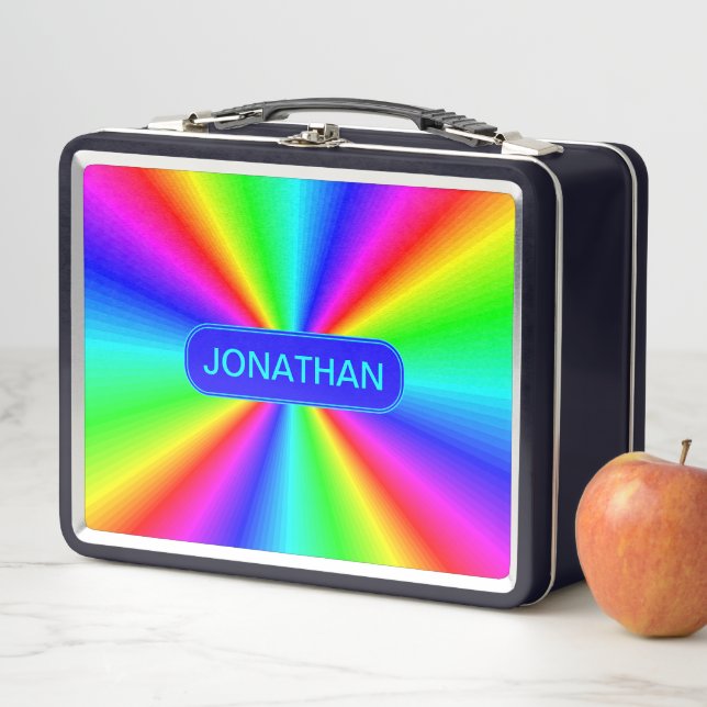 Colourful Bright Rainbow Personalised Metal Lunch Box (In Situ)