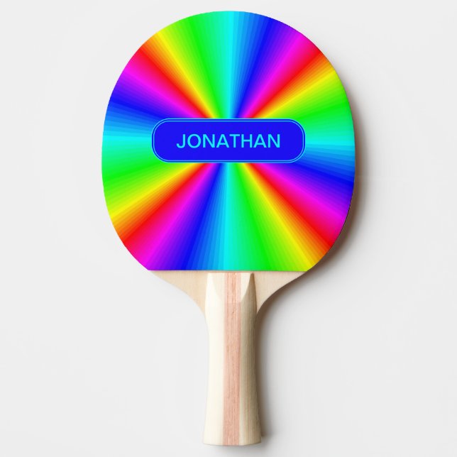 Colourful Bright Rainbow Personalised Ping Pong Paddle (Front)