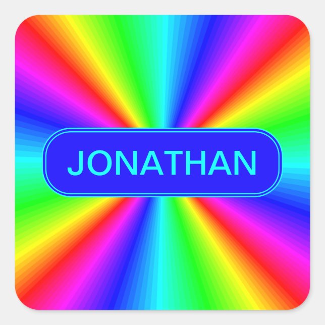 Colourful Bright Rainbow Personalised Square Sticker (Front)