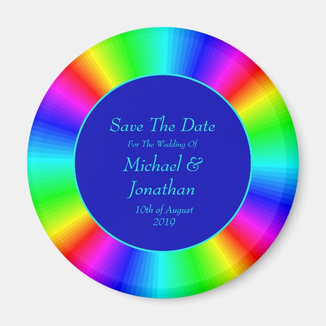 Colourful Bright Rainbow Wedding - Save The Date Magnet (Front)