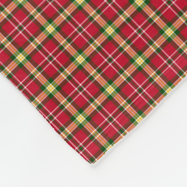 Colourful Bright Red and Green Christmas Plaid Fleece Blanket (Corner)