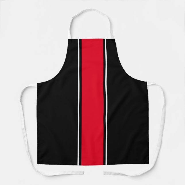 Colourful Bright Red Centre Stripe Black Backgroun Apron (Front)