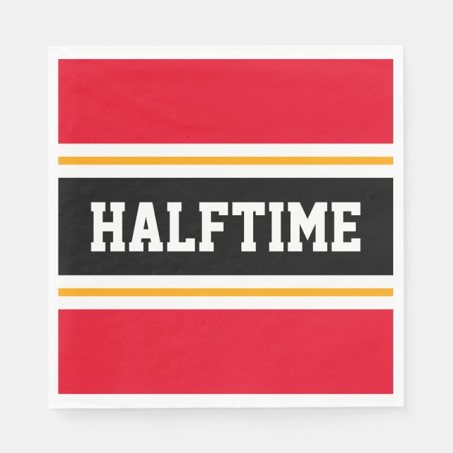 Colourful Bright Red Yellow Black HALFTIME Stripes Napkin (Front)
