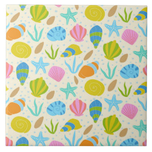 Colourful Bright Seashells and Starfish Coastal Ceramic Tile