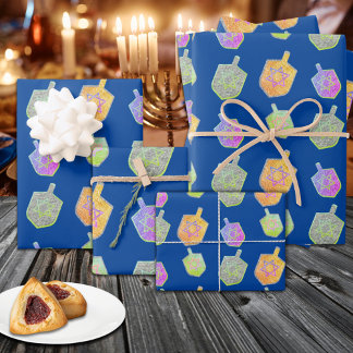 Colourful Bright Spinning Star Dreidels Hanukkah Wrapping Paper Sheet