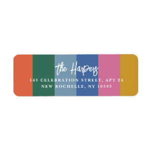 Colourful Bright Striped Brush Script Personalised Return Address Label