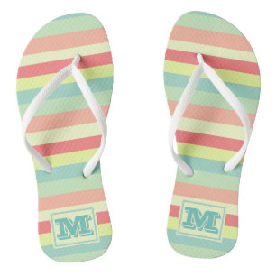Colourful Bright Stripes Modern Monogram Thongs