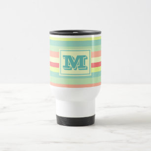 Colourful Bright Stripes Modern Monogram Travel Mug