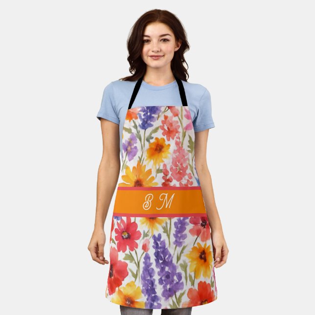 colourful Bright Summer floral Garden bloom Apron (Worn)