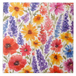 colourful Bright Summer floral Garden bloom Ceramic Tile