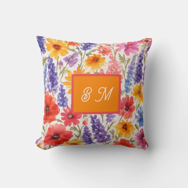 colourful Bright Summer floral Garden bloom Cushion (Front)