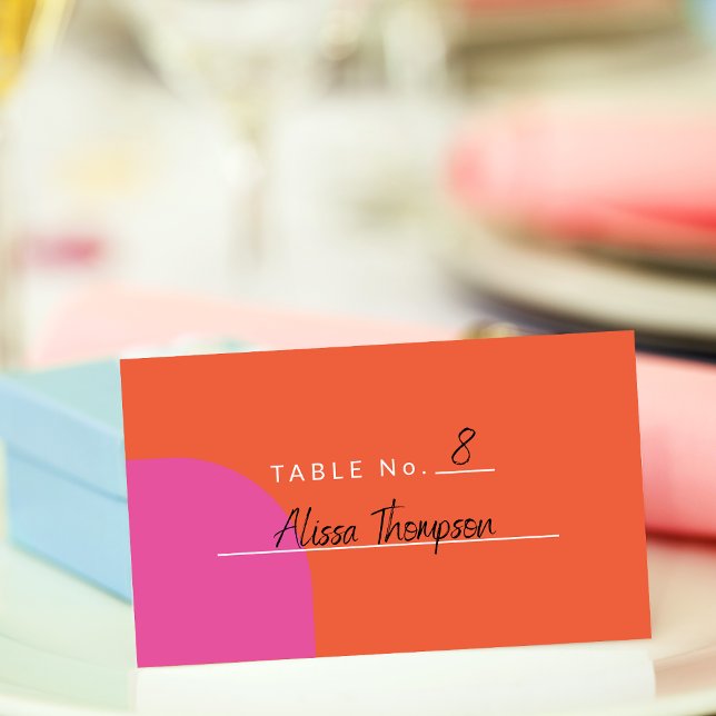 Colourful Bright Vibrant Orange and Pink Place Card (Creator Uploaded)