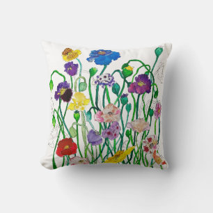 Colourful Bright Wild Poppy Watercolor  Cushion
