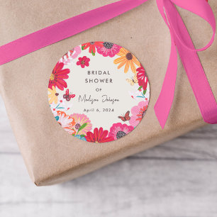 Colourful Bright Wildflower Bridal Shower Classic Round Sticker