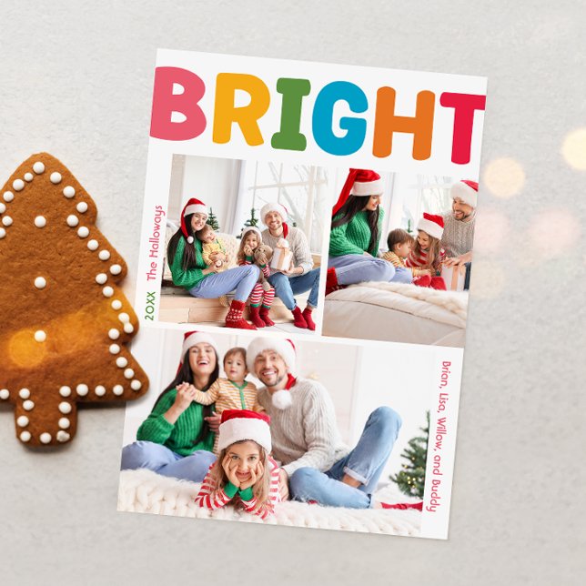 Colourful Bright Year In Review Vertical 3 Photo Holiday Card (Creator Uploaded)