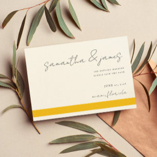 Colourful Bright Yellow Stripes Handwritten Script Save The Date