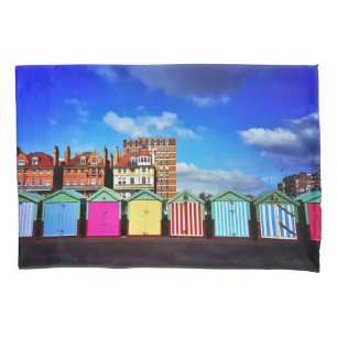 Colourful Brighton and Hove Summer Beach Huts  Pillowcase